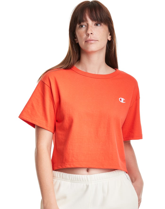 Champion Heritage Cropped C Logo T-Shirt Dames - Oranje - Belgie 1483CDFLZ